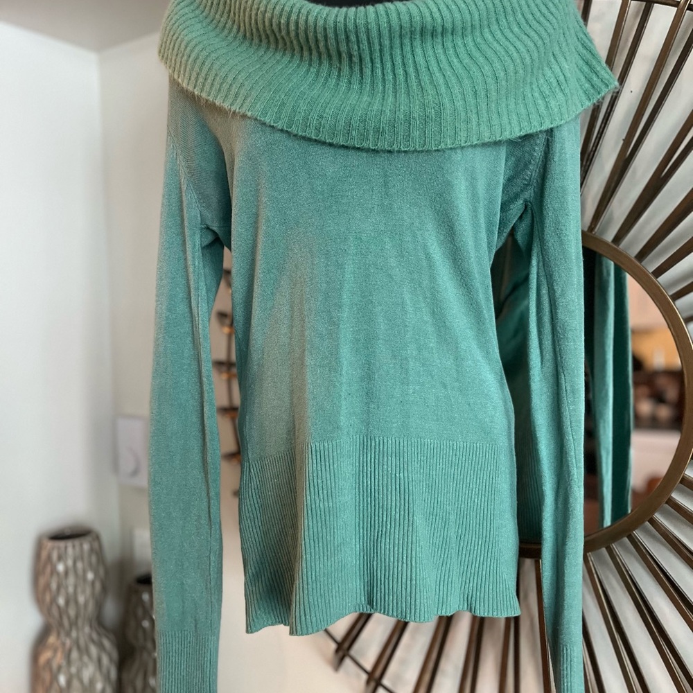 Costa Blanca Teal Off-the-Shoulder Ribbed Sweater